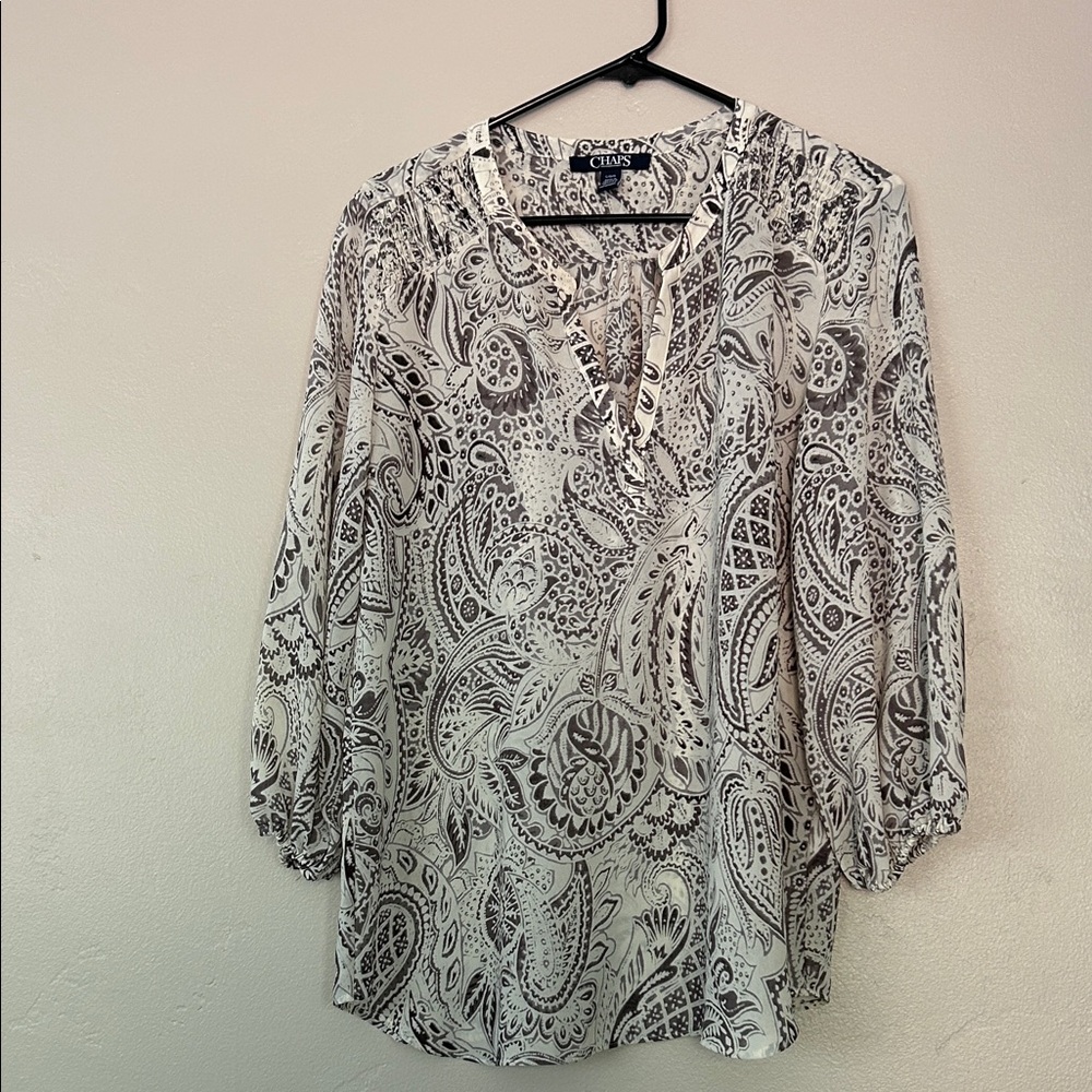 Chaps Women's grey and cream Paisley Blouse